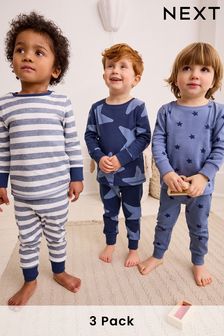 Modrá/biela s hviezdičkami - Teplé pyžamá, 3 ks (9 mes. – 10 rok.) (567590) | €31 - €40