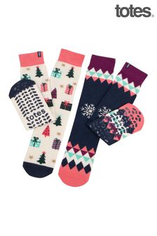 Totes Cream Ladies Original Slipper Socks (Twin Pack) (567682) | LEI 84