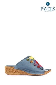 Pavers Blue Leather Mule Wedge Sandals (567844) | 66 €