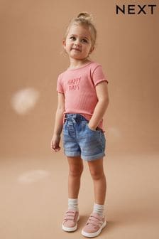 Rosa - Camiseta canalada de manga corta (3 meses a 7 años) (568078) | 5 € - 8 €