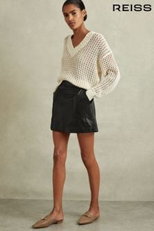 Reiss Black Edie Leather High Rise Mini Skirt (568242) | AED1,426