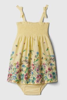 Gap Yellow Baby Linen-Cotton Blend Smocked Dress (568348) | €33
