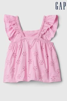 Gap Pink Eyelet Flutter Sleeve Square Neck Top (Newborn-5yrs) (568510) | €32