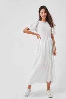 Biały - Teksturowana sukienka midi na lato (568546) | 48 zł