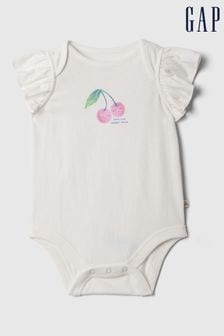 Gap White Cherry Ruffle Short Sleeve Bodysuit (Newborn-5yrs) (568915) | €9