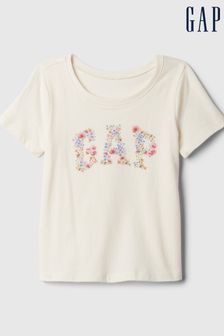 Gap White Floral Logo Short Sleeve Crew Neck T-Shirt (Newborn-5yrs) (569158) | €13