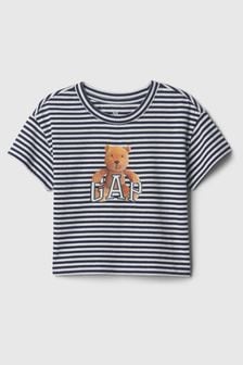 Gap Navy Blue & White Stripe Organic Cotton Brannan Bear Arch Logo Short Sleeve Crew Neck T-Shirt (Newborn-5yrs) (569232) | Kč395