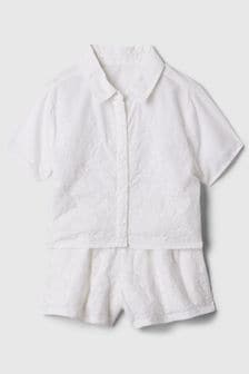 Gap White Embroidered Shirt and Shorts Set (Newborn-5yrs) (569280) | LEI 209