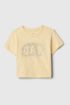 Żółty - Niemowlęca koszulka z krótkim rękawem i okrągłym dekoltem Gap Arch z nadrukiem graficznym logo (noworodki-5 lat) (569545) | 65 zł