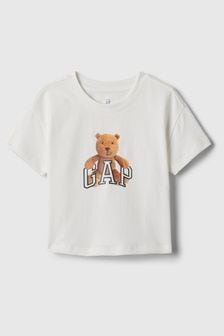 Blanco - Camiseta de manga corta y cuello redondo con logo de oso Brannan en arco de algodón orgánico de Gap (recién nacido a 5 años) (569651) | 14 €