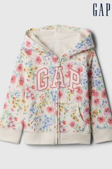 Creme mit floralem Muster - Gap Geblümte Kapuzenjacke mit Logo und Reißverschluss (569831) | 31 €