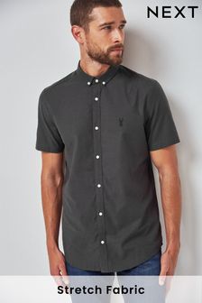 Charcoal Grey Slim Fit Short Sleeve Stretch Oxford Shirt (569836) | 32 €