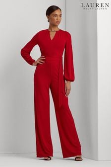 Czerwony kombinezon Lauren Ralph Lauren z dżerseju z szerokimi nogawkami i logo (570046) | 880 zł