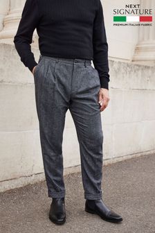 Grey Herringbone Relaxed Tapered Nova Fides Italian Fabric Trousers With Wool (570094) | €82