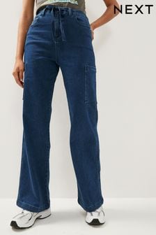 Bleu foncé - Pantalon de jogging confortable en jean brossé à jambes larges (570276) | 51€