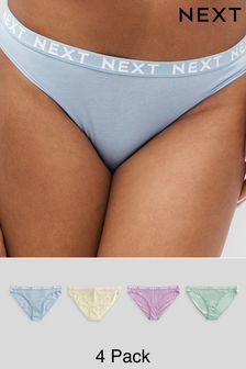 Pastel Colours High Leg Cotton Rich Logo Knickers 4 Pack (571064) | AED64