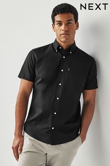 Black Regular Fit Short Sleeve Easy Iron Button Down Oxford Shirt (571229) | $30