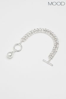 Mood Silver Tone Crystal Diamante Pearl Charm T Bar Bracelet (571349) | €21.50