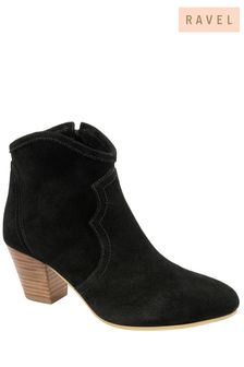 Ravel Black Suede Leather Block Heel Ankle Boots (571692) | OMR49