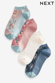 Pink/Blue Woodblock Trainer Socks 4 Pack (571809) | OMR4