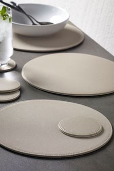 4 Round Textured Reversible Faux Leather Placemats And Coasters Set