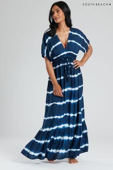 South Beach Blue V-Neck Tie Dye Maxi Dress (572088) | $51