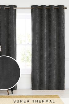 Charcoal Grey Soft Velour Eyelet Super Thermal Curtains (572110) | 40 € - 71 €
