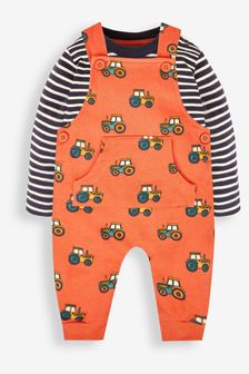 JoJo Maman Bébé Boys'  Tractor Dungarees & Stripe Top Set