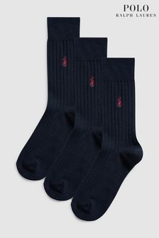 Navy - Polo Ralph Lauren Ribbed Crew Sock 3-pack (572330) | kr640