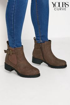 Yours Curve Brown Extra Wide Fit Buckle Ankle Boots (572390) | ₪ 154