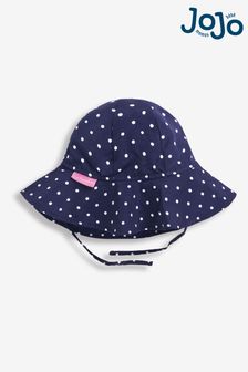JoJo Maman Bébé Navy White Dot Girls' Dot Floppy Sun Hat (573042) | $22