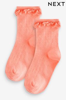 Peach Orange Cotton Rich Ruffle Ankle Socks 2 Pack (573259) | OMR2 - OMR3