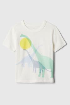Gap White Dino Graphic Short Sleeve Crew Neck T-Shirt (Newborn-5yrs) (573590) | kr104