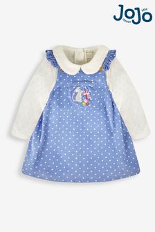 JoJo Maman Bébé Blue Girls' Mouse Embroidered Cord Baby Dress & Body Set (573688) | €21.50