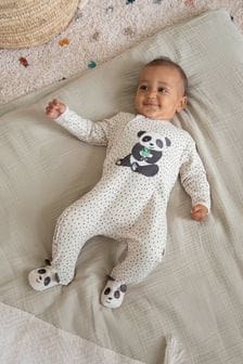 JoJo Maman Bébé Panda Appliqué Zip Cotton Baby Sleepsuit (573738) | €35