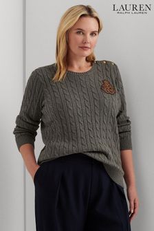 Lauren Ralph Lauren Grey Curve Button Trim Cable Knit Cotton Sweater (573983) | 274 €