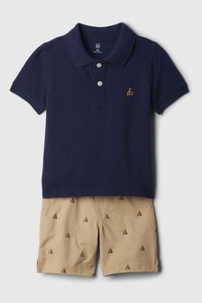 Modra - Komplet polo majice in kratkih hlač z medvedkom za dojenčke Gap Brannan (6 mesecev–5 let) (574028) | €34