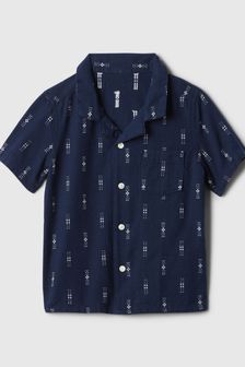 Gap Blue Linen-Blend Holiday Short Sleeve Shirt (6mths-5yrs) (574096) | kr234