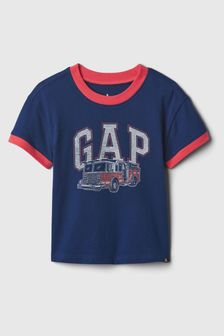 Granatowy i czerwony - Gap Graphic Logo Short Sleeve Crew Neck T-shirt (noworodki-5 lat) (574149) | 50 zł
