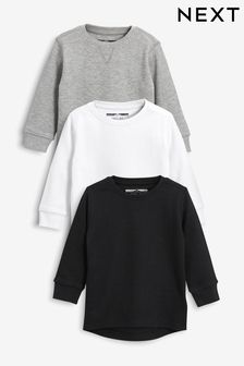 Black/White 3 Pack Long Sleeve Textured T-Shirts (3mths-7yrs) (574501) | ₪ 74 - ₪ 89