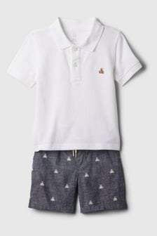 White - Gap Brannan Bear Baby Polo And Shorts Outfit Set (6mths-5yrs) (574621) | kr550