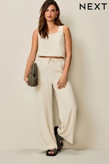 Natural Tie Waist Wide Leg Trousers with Linen (574695) | OMR8