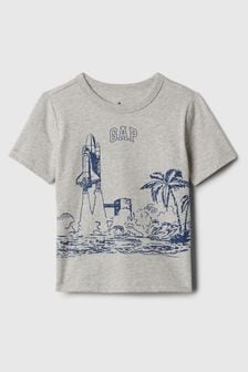 Graues Raumschiff - Gap Kurzärmeliges T-Shirt mit Rundhalsausschnitt und Logo-Grafik (Neugeborenes - 5 Jahre) (574801) | 12 €