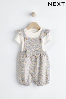 藍色小碎花花卉 - 嬰兒吊帶褲和連身衣套裝 (0個月至2歲) (574856) | HK$140 - HK$157