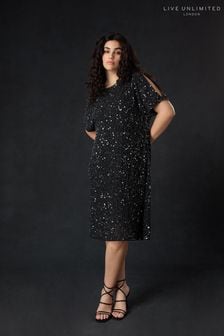 Live Unlimited Curve Embellished Cold Shoulder Black Dress (574979) | $259