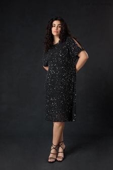 Live Unlimited Black Curve Embellished Cold Shoulder Dress (574979) | $307