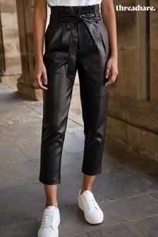 Threadbare Tie Waist PU Faux Leather Tapered Trousers