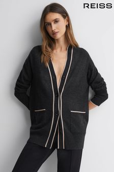 Reiss Charcoal/Nude Carly Wool Blend Contrast Trim Cardigan (575290) | OMR104