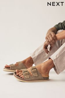 Taupe Brown Suede Two Buckle Sandals (575296) | Kč1,255