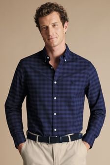 Charles Tyrwhitt Blue Gingham Button-Down Washed Oxford Slim Fit 100% Cotton Shirt (575427) | $103